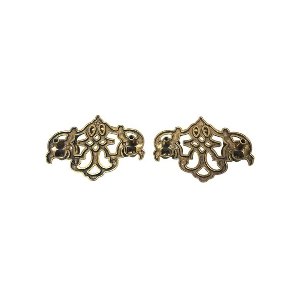 Vintage Brass Swing Handle Ornate Drawer Pulls Set Of 2 - Picture 4 of 4